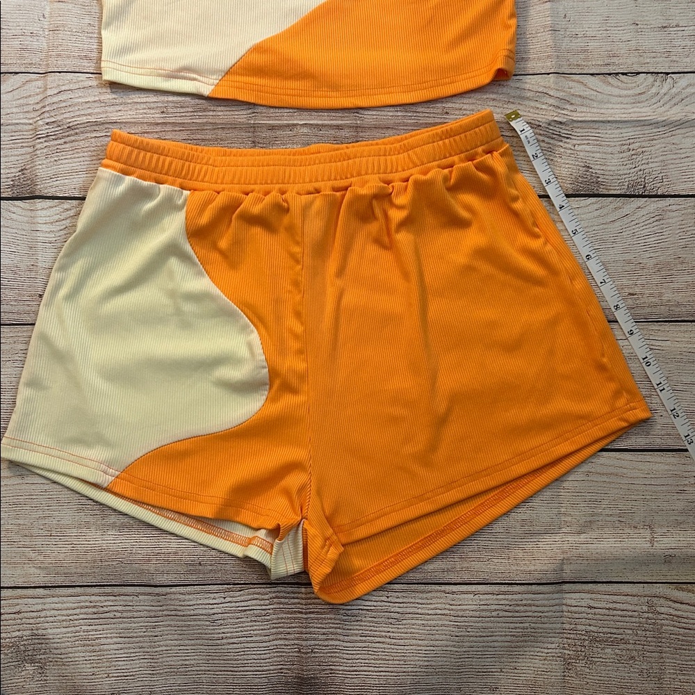 SHEIN Orange & Cream Ribbed Athletic Short and Tank Set - Picture 4 of 4